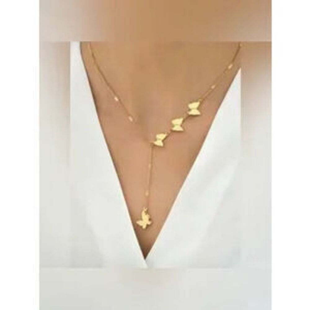 Gold Butterfly Lariat Necklace - Dainty Layered Style Gift
